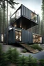 Placeholder: large house in the woods made from shipping containers, photorealistic