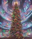 Placeholder: Painting of Christmas tree inside futuristic cyberpunk space ship