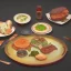 Placeholder: Plate full of fake food with old stuff around in a dark room