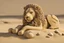 Placeholder: lion made of pebbles in sand