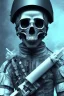 Placeholder: All Black british soldier, ghost, wearing high tech skull mask, white smoke, dark, rage, sorrow, high definition, ultra 8 k, volumetric lighting, blue fire, fog