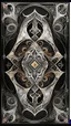 Placeholder: create a full color, ink wash and watercolor, ornate abstract expressionist arabesque style bordered symmetric playing card template on a black background
