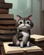 Placeholder: Cute small humanoid cat and a lots of books, unreal engine, artstation, hyper-detailed, digital painting, crisp quality, cinematic, character design by mark ryden and pixar and hayao miyazaki, unreal 5, daz, hyperrealistic, octane render