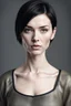 Placeholder: Scandinavian medieval 30 year old woman with black short hair, beautiful pale skin, athletically built, aggressive expression