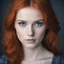 Placeholder: 32k photo, portrait young redhead woman. ( blue eyes, black sclera), perfect masterpiece,