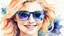 Placeholder: Watercolor happy blonde woman sunglasses portrait head and shoulders