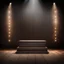 Placeholder: Hyper Realistic traditional product podium with stage lights & dark rustic background