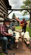 Placeholder: hillbillies, My father and I and my brother and mother play the banjo, lot of pigs running around in Vilske Kleva village