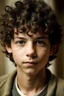 Placeholder: Dark brown hair curly, 15 years teenager, little ears, brown eyes man, short hair