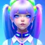 Placeholder: blue hair woman, pigtails, teenager, smile, purpurin, school dress, white shirt, ribbon, gradient color, BLUE, PINK, CYAN, neon, insanely detailed, 16k resolution, perfect eyes, cinematic smooth, intricate detail