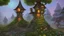 Placeholder: fairy tower in a middle of a small cute village, with many small houses and trees around the tower