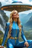 Placeholder: cosmic woman smile,beautiufos rainbow, admiral from the future, galactic confédération, fine whole face, crystalline skin, expressive blue eyes,rainbow, smiling lips, very nice smile, costume pleiadian, Beautiful tall woman pleiadian Galactic commander, ship, perfect datailed golden galactic suit, high rank, long blond hair, hand whit five perfect detailed finger, amazing big blue eyes, smilling mouth, high drfinition lips, cosmic happiness, bright colors, blue, pink, gold, jewels, realist,
