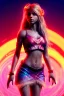 Placeholder: Shakira, artist, 30 years old, Realistic image, waist up portrait, etro style dress. Blonde, feathers, loose long hair, eyes make up, perfect, glow, circle iris. Neon colors, leds, geometric shapes. Dark background, photo studio, neon lights. Cyberpunk, concept art, smooth, unreal engine 5, god lights, ray tracing, RTX, lumen lighting, ultra detail, volumetric lighting, 3d, finely drawn, high definition, 4k.