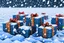 Placeholder: Picture of presents with crypto wrapping paper, snow falling in the background, 1 bitcoin button on the gifts