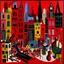 Placeholder: A dark red city filled with instruments painted by Stuart Davis