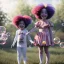 Placeholder: Ultra realistic circus scene. Sweet hair monster and Child’s playing, smile, happy, color bubbles, smooth color, waist up view, Wes Anderson style, dark ambient, highly detailed, concept art, unreal engine 5, god rays, ray tracing, RTX, lumen lighting, ultra detail, volumetric lighting, 3d, finely drawn, high definition, high resolution.