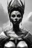 Placeholder: Sophia Loren as evil queen in black leather, cleavage, angry, stern look. character design by cory loftis, fenghua zhong, ryohei hase, ismail inceoglu and ruan jia. unreal engine 5, artistic lighting, highly detailed, photorealistic, fantasy