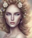 Placeholder: portrait borders head Princess with great bobs long blond hairs, smile,blues eyes no top with flowers