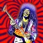 Placeholder: hippie JIMI HENDRIX Santa playing electric guitar, psychedelic, peace sign, MUSHROOMS, TRIPPY, ACID, LSD, dreadlocks