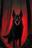 Placeholder: in the style of William Adolphe Bouguereau, a monstrous black hound with red, glowing eyes in a dark forest with a wicked grin