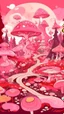 Placeholder: A rosy pink fairy kingdom with mushrooms in expressionism art style