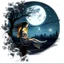 Placeholder: There is a woman sitting on a swing in the moonlight