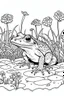 Placeholder: Outline art, toad in the garden, cartoon style, black and white, low detail, --ar 9:11