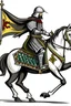 Placeholder: Medieval knight with a black and white checkered cape with a bright colored Lance riding a horse