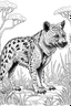 Placeholder: Outline art, no shading, hyena full body in the garden, cartoon style, black and white, low detail, --ar 9:11