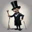 Placeholder: Monopoly Mayor man with black suit and black top hat and monacle and cane, Monopoly concept art, profound, dramatic, cartoon illustration