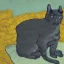 Placeholder: a van gogh painting with a gray cat and a black dog