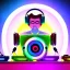 Placeholder: The image features a cartoon DJ character, cyberpunk alien animal, wearing headphones, a DJ turntable. The character is surrounded by a vibrant and colorful background, which adds to the lively atmosphere of the scene. The DJ character appears to be the main focus of the image, and the headphones and turntable emphasize their role as a DJ. The overall scene is visually appealing and captures the essence of a DJ's creative and energetic performance, art style by Coco Vadi, masterpiece of art, am