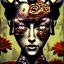 Placeholder: an abstract painting of rusted metal and flowers, Geisha portrait, rust, scaffolding, iron cladding, decay, mixed media, textured, anatomically correct, beautiful perfect face, sharp focus, highly detailed