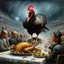 Placeholder: evil zombie turkey monster, by Stephen Gammell, by Hieronymus Bosch, by George Herriman, surreal creepy sentient turkey hominid is mascot at high school football game, natural colors, detailed realistic matte oil painting, ultra detail, dramatic, kinetic, masterpiece.