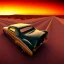 Placeholder: art deco, muscle car, desert road, sunset, full colour, hd,