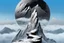 Placeholder: a single mountain rises out of a misty foreground shrouded in mist. The top peak of the mountain sticks into a big broken cracked destroyed shattered sphere. cinematic lighting, artstation, grim mood, looking up camera angle