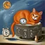 Placeholder: Orange longhairs cat with a clock, surrealism in the style of Salvador Dali