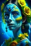 Placeholder: beautifull girl sugar skull, la catrina de los muertos, astronaut space, galaxy, pilot, pretty eyes, big wings, photography, soft light, volumetric lighting, ultra-detailed photography, blue background, Perfect anatomy, super high resolution + UHD + HDR + highly detailed, hyperrealistic, dynamic lighting, fantasy art , green and yellow colors, stars around