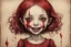 Placeholder: body anormal, smile blood, girl cute, watercolor illustration by <John Kenn Mortensen>, darkred tones,