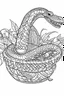 Placeholder: Outline art for coloring page, FLOWERY KING COBRA IN A BASKET, coloring page, white background, Sketch style, only use outline, clean line art, white background, no shadows, no shading, no color, clear