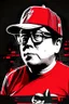 Placeholder: Ilustración vectorial de Gustavo Petro con gorra deportiva camisa colores negro, blanco y rojo, fondo negro