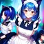 Placeholder: Clear focus, 8k, cat girl, high quality, detailed, blue hair, red eyes, beautiful lighting, vibrant colors, nervous, maid