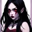 Placeholder: a pretty girl, 14 years old, black hair, red eyes, vampire, realism, stylised, serana