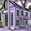 Placeholder: A light purple mansion with spiders painted by Roy Lichtenstein