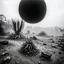 Placeholder: A striking quality Kodak photograph captures a wasteland with monsters and group of plants, creepy, details of the dust very accentuated, glossy organic mass, adorned with minerals and rocks. Bathed in intense light, eerie, Max Ernst style, black sun, fog