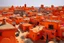 Placeholder: An orange colored Chinese village in a wasteland painted by Antoni Gaudi