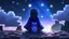 Placeholder: Minecraft Character, minecraft theme, purple starry sky, meditating, aesthetic, facing back, character wearing robes,