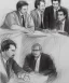 Placeholder: Pencil sketch of Four doctors are discussing ، on lined paper