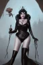 Placeholder: Joan Collins as evil queen in black leather, leather, busty, cleavage, angry, stern look. character design by cory loftis, fenghua zhong, ryohei hase, ismail inceoglu and ruan jia. unreal engine 5, artistic lighting, highly detailed, photorealistic, fantasy