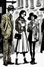 Placeholder: Design a detective book cover for teenagers. Three teenage detectives in the centre, one boy on her left, the girl in the centre and one on her right are on the town street. Black cat. Banksy style, modern comic book style, mysterious atmosphere,